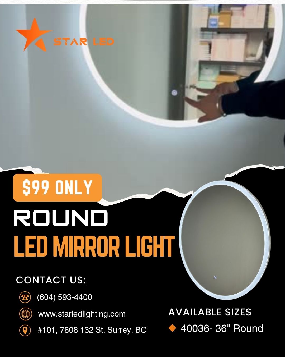 36" Round LED Mirror 3CCT Edgelit