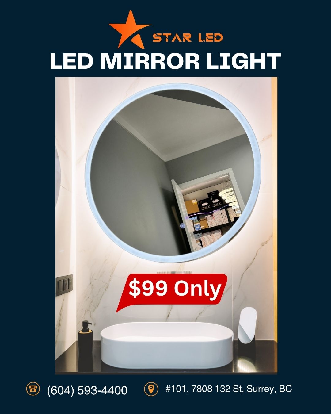 36" Round LED Mirror 3CCT Edgelit