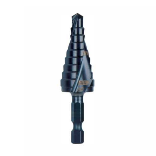 Step Drill Bit, Quick Release, Double Spiral Flute, 1/4 to 3/4-Inch