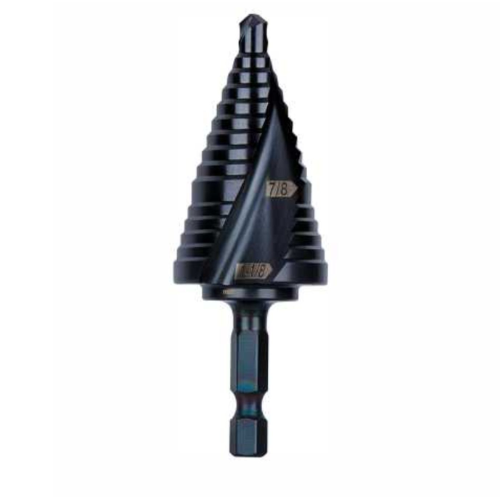 Step Drill Bit, Quick Release, Double Spiral Flute, 7/8 to 1-1/8-Inch