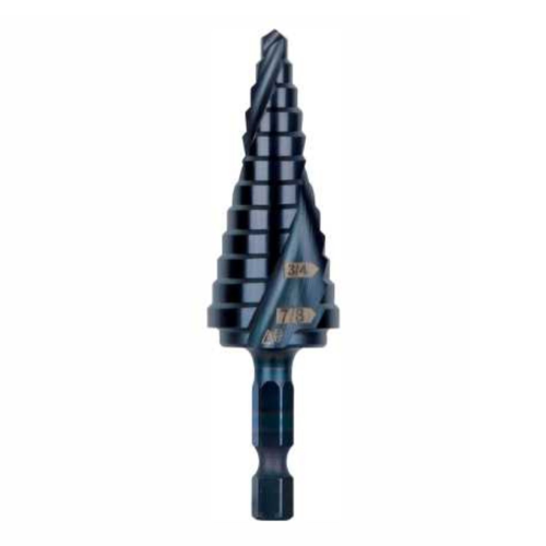 Step Drill Bit, Quick Release, Double Spiral Flute, 3/16 to 7/8-Inch