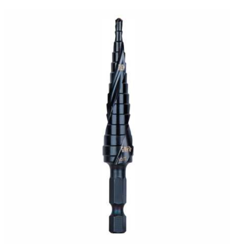 Step Drill Bit, Quick Release, Double Spiral Flute, 1/8 to 1/2-Inch